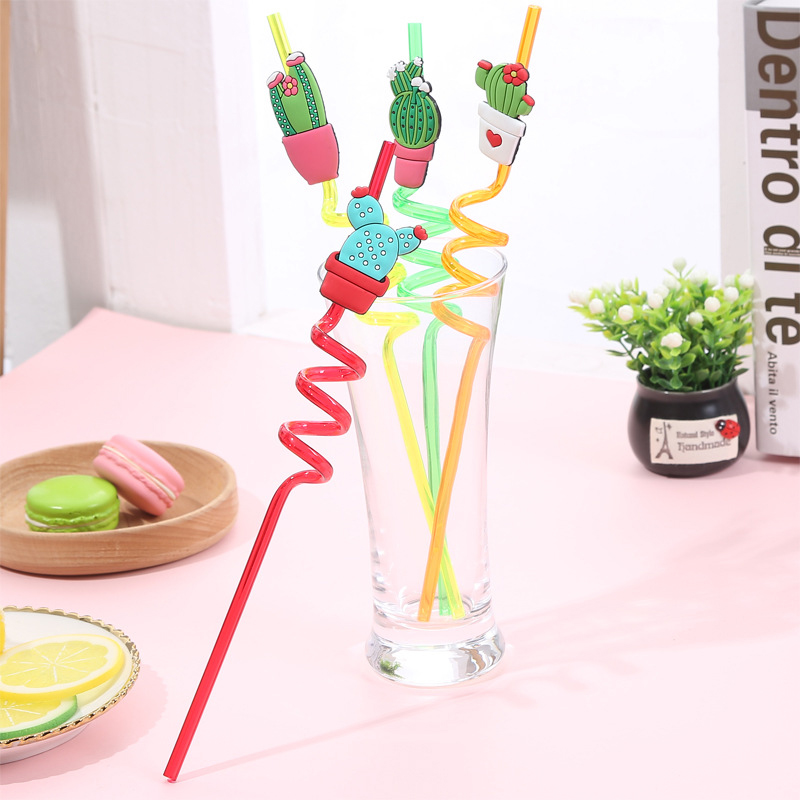 4pcs/pack Fruit Cartoon Party Decoration Straw