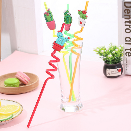 4pcs/pack Fruit Cartoon Party Decoration Straw